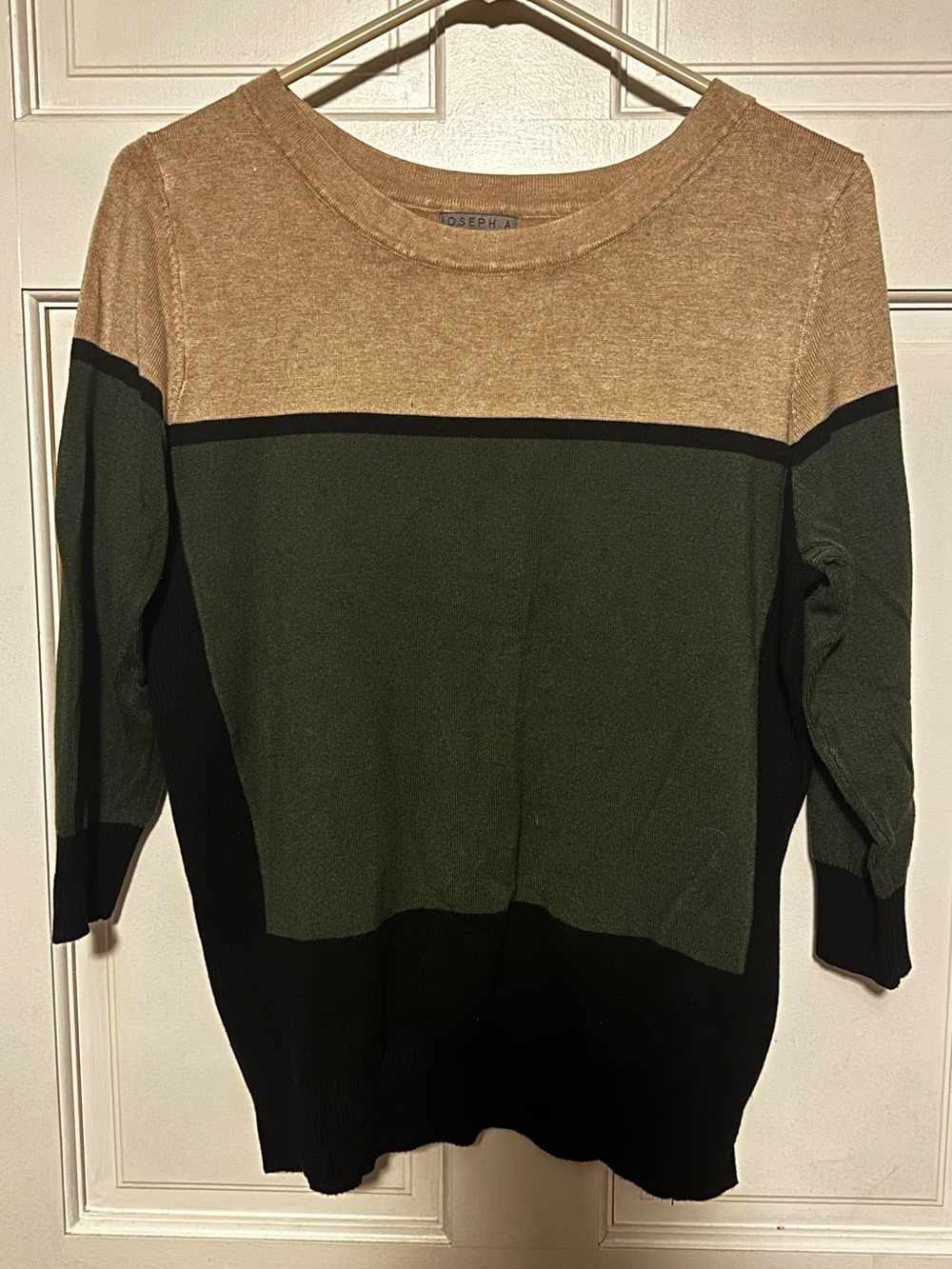 Joseph A Colorblock Crewneck Sweater in Beige, Olive, and Black